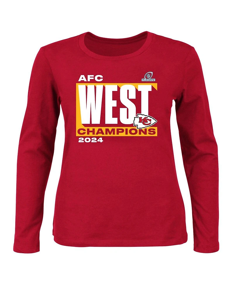 Fanatics Women's Red Kansas City Chiefs 2024 Afc West Division Champions Plus Size Scoop Neck Long Sleeve T-Shirt