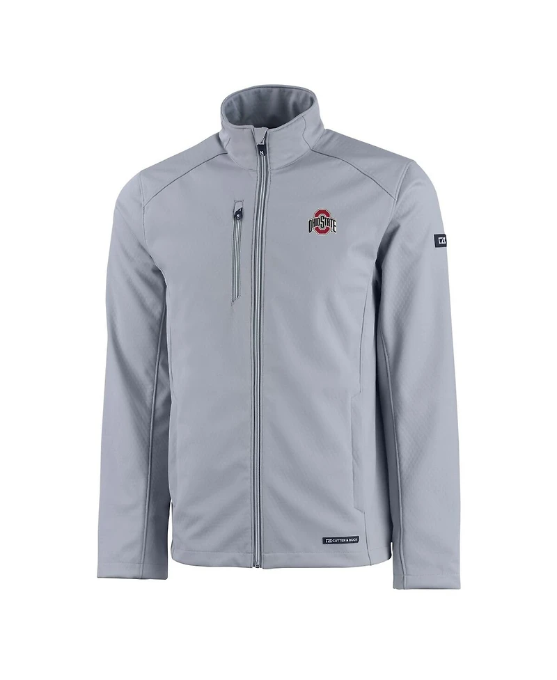 Cutter & Buck Men's Gray Ohio State Buckeyes Primary Logo Evoke Eco Softshell Full-Zip Jacket