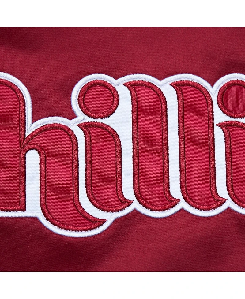 Mitchell & Ness Men's Burgundy Philadelphia Phillies Vintage Logo Satin Full-Zip Bomber Jacket