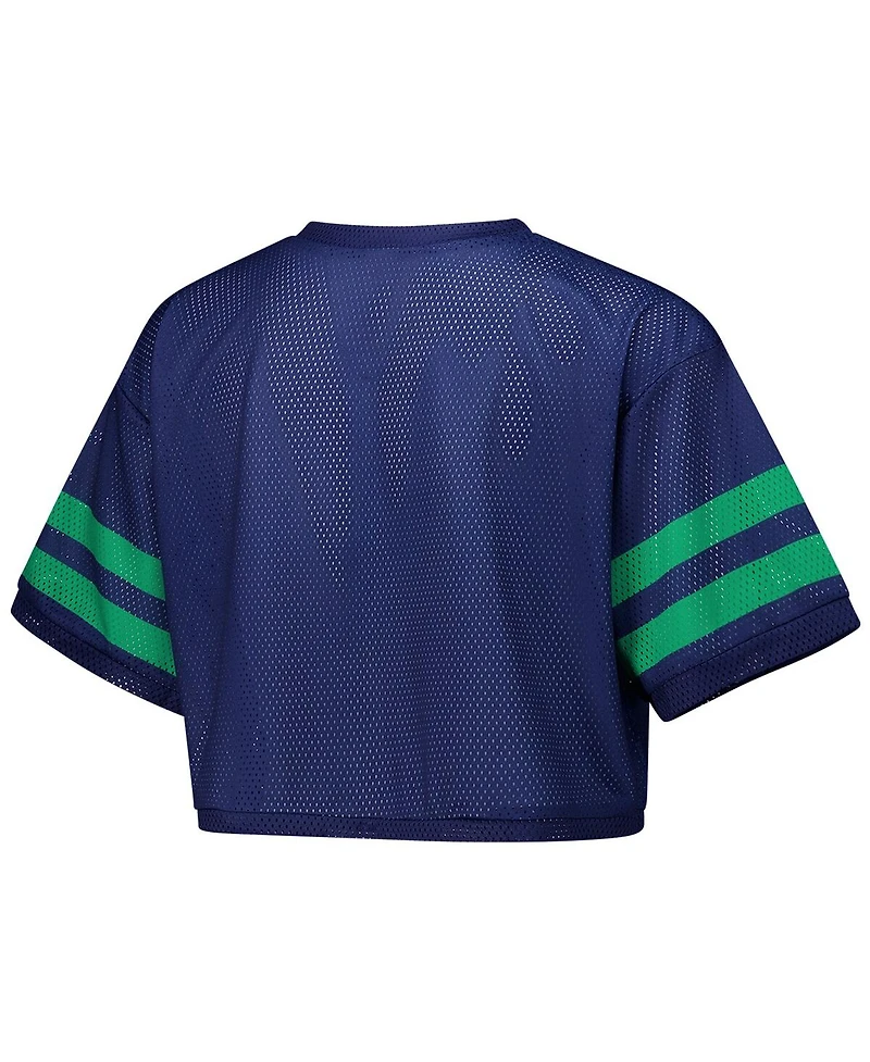ZooZatz Women's Navy Notre Dame Fighting Irish Mesh Cropped V-Neck T-Shirt