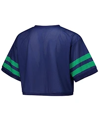 ZooZatz Women's Navy Notre Dame Fighting Irish Mesh Cropped V-Neck T-Shirt