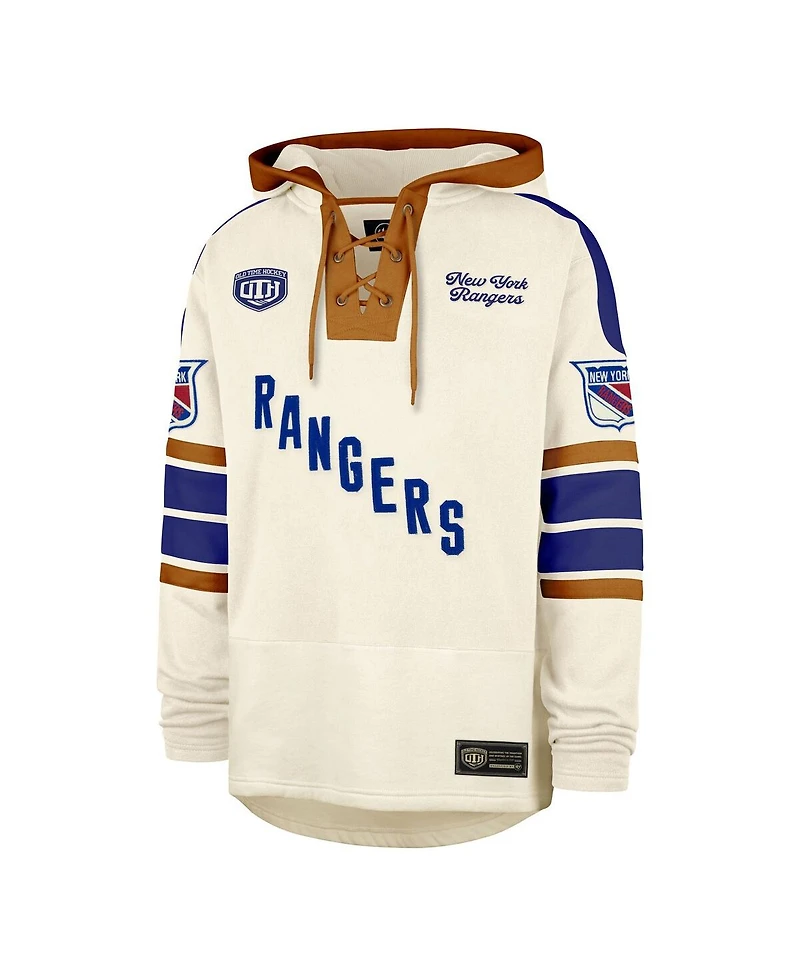 '47 Brand Men's Cream New York Rangers Blue Line Heritage Lacer Pullover Hoodie