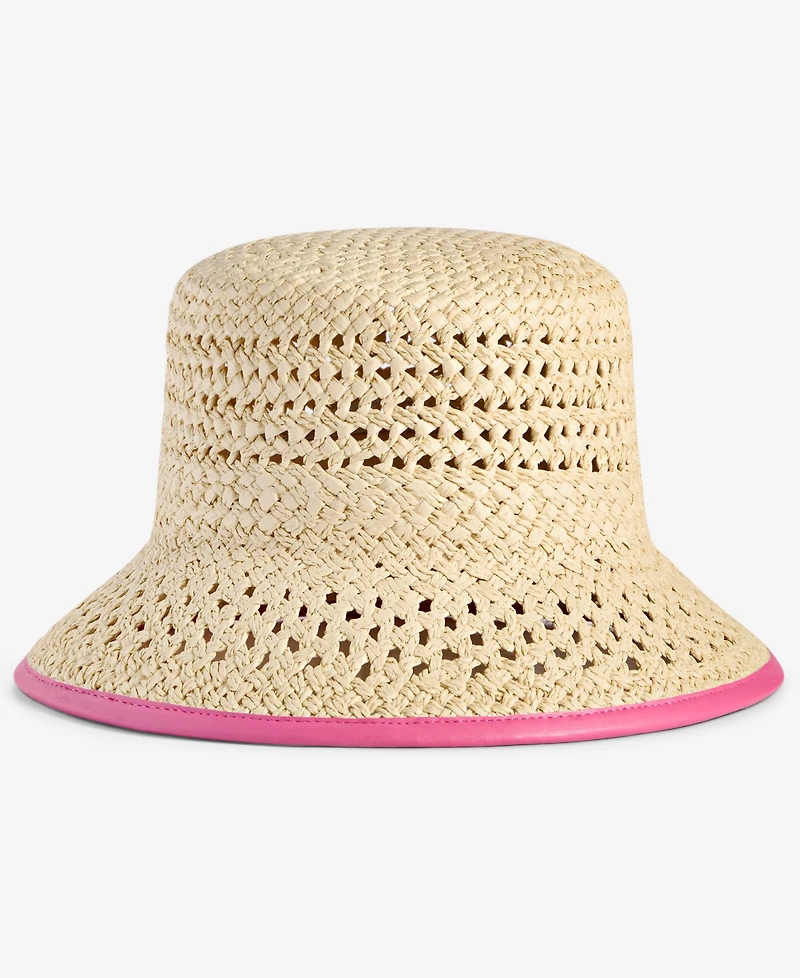 On 34th Faux-Leather-Trim Straw Bucket Hat, Exclusively at Macy's