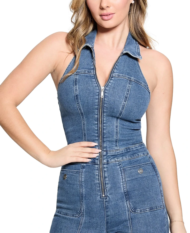 Guess Women's Mia Denim Halter Jumpsuit