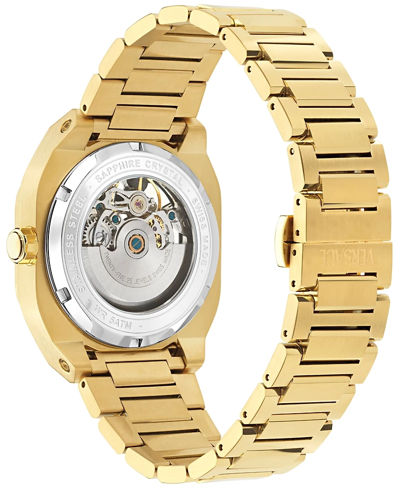 Versace Men's Swiss Automatic V-Contempo Gmt Gold Ion Plated Bracelet Watch 40x48mm