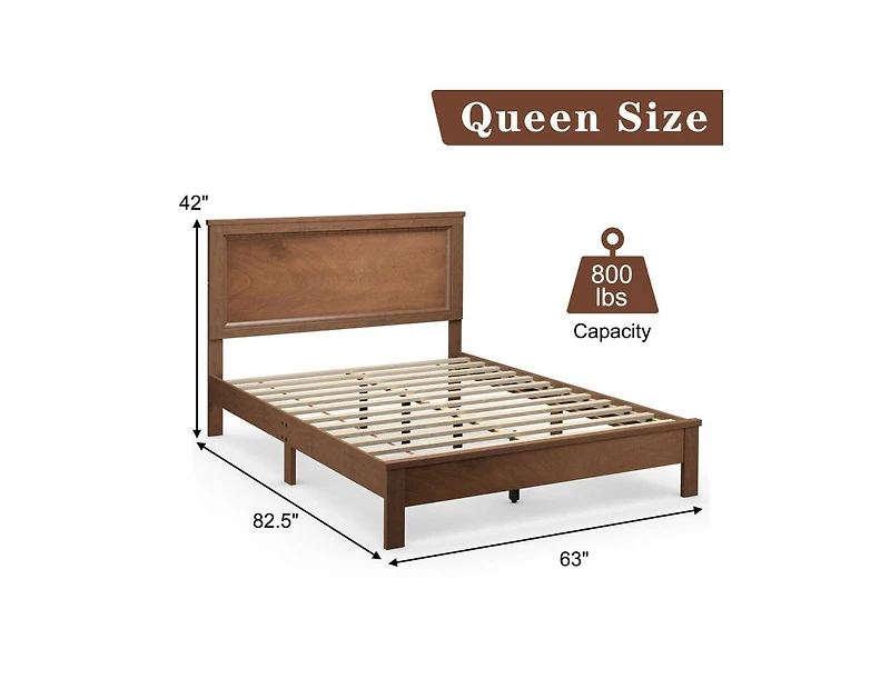 Bed Frame Platform Slat High Headboard Bedroom with Rubber Wood Leg