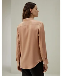 Women's Minimalist Placket Silk Blouse with Shell Buttons