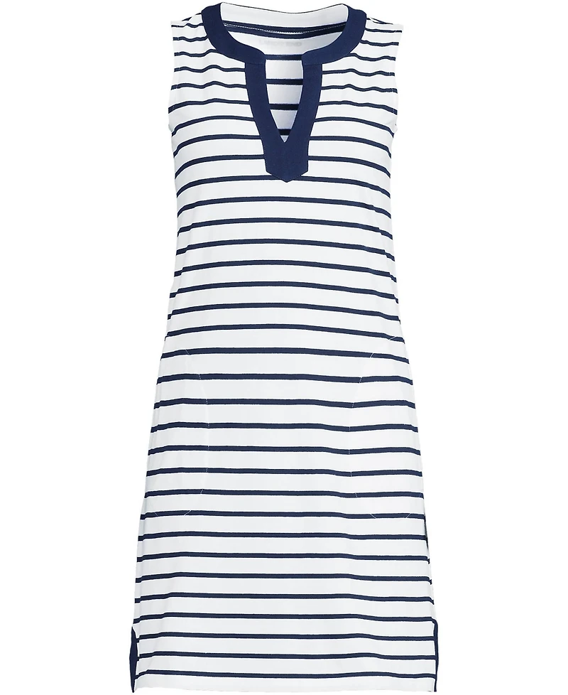 Lands' End Women's Tall Cotton Jersey Notch Neck Dress