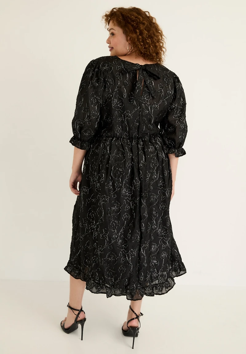 June + Vie Women's Metallic Jacquard Dress