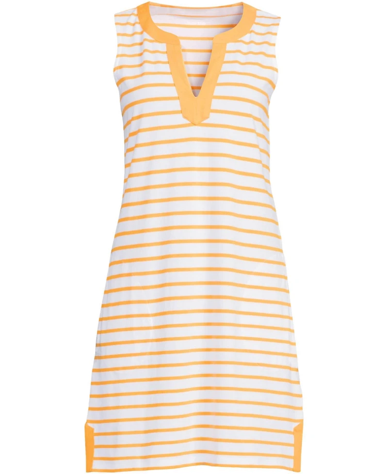 Lands' End Women's Cotton Jersey Notch Neck Dress