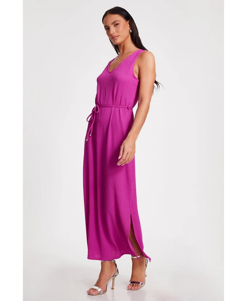 Quiz Women's V Neck Maxi Dress With Tie Belt Detail