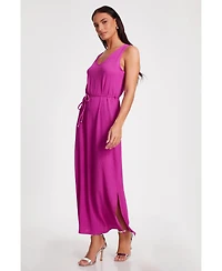 Quiz Women's V Neck Maxi Dress With Tie Belt Detail