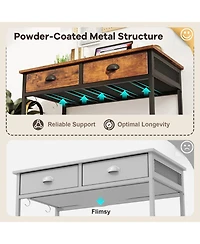 Space-Saving Home Office Desk with 2 Fabric Drawers and 4 Hanging Hooks for Organized Workspace