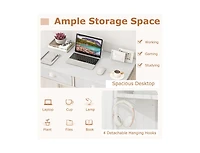 Space-Saving Home Office Desk with 2 Fabric Drawers and 4 Hanging Hooks for Organized Workspace