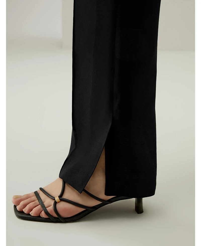 Lilysilk Women's Silk Straight Leg Trousers with Side Slit