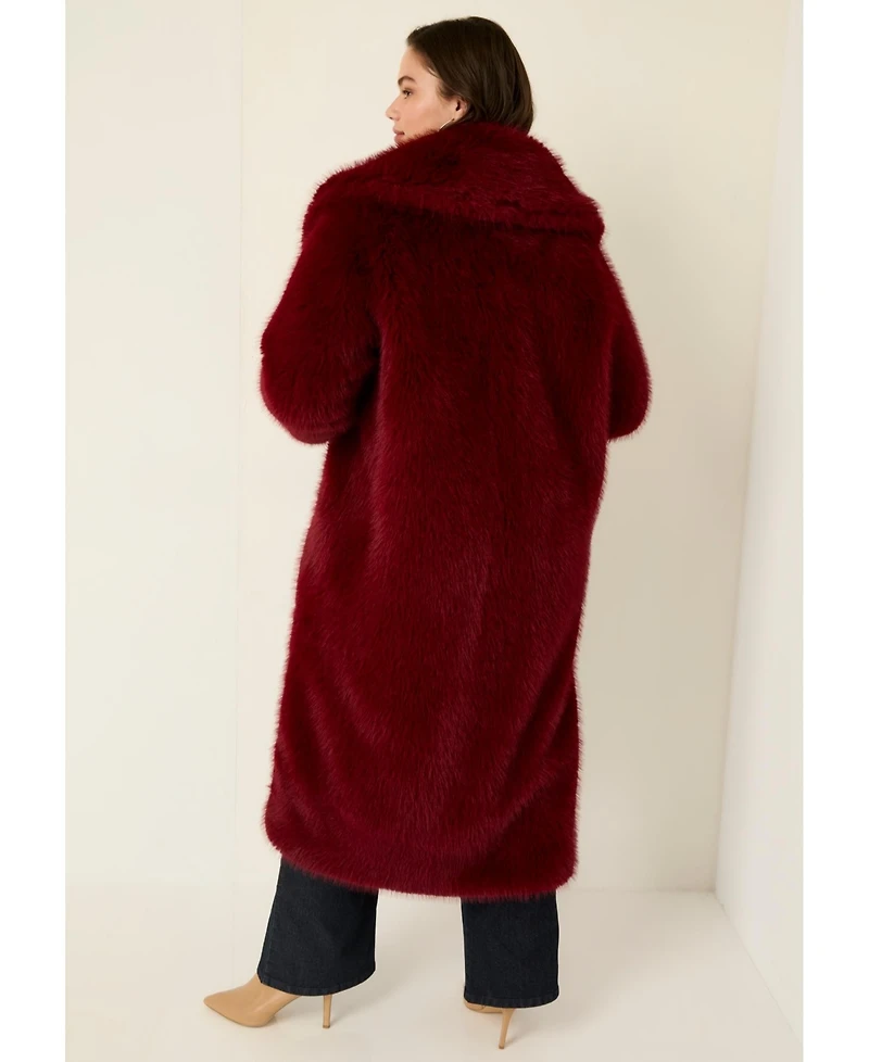 June + Vie Women's Plus Shaggy Faux Fur Coat