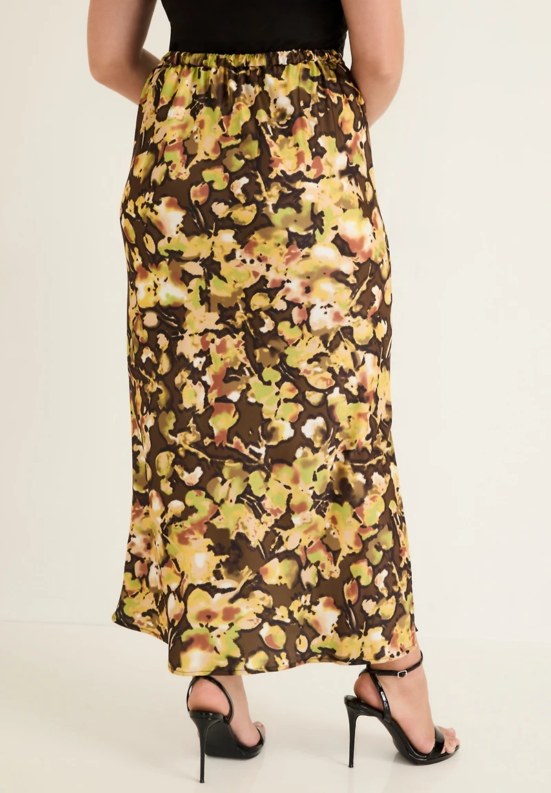 June + Vie Women's Satin Side-Slit Midi Skirt