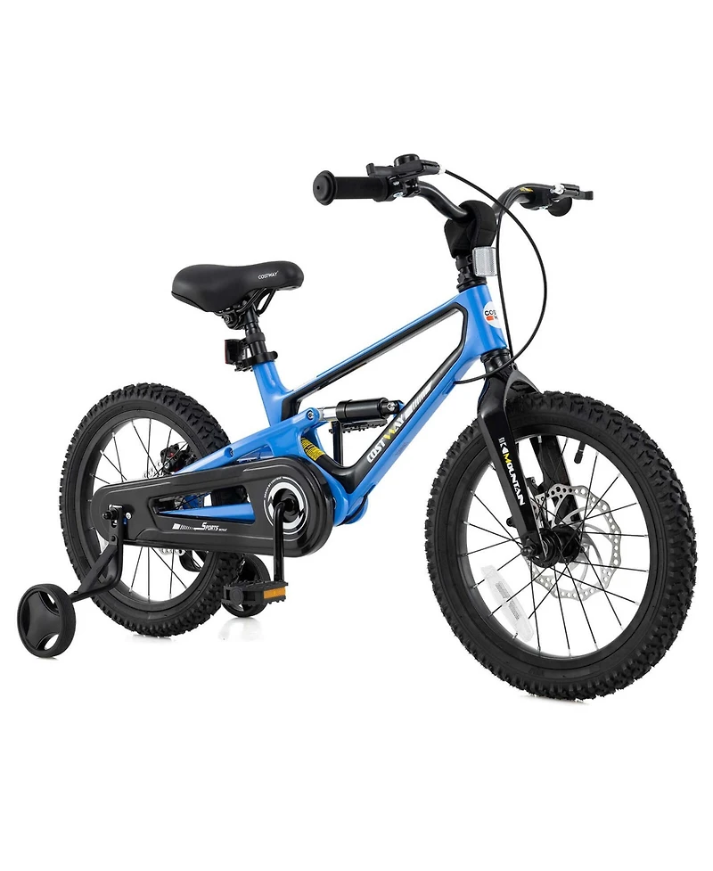 16 Inch Children Bicycle with Training Wheels & Double Disc Brakes Adjustable Seat Magnesium Alloy