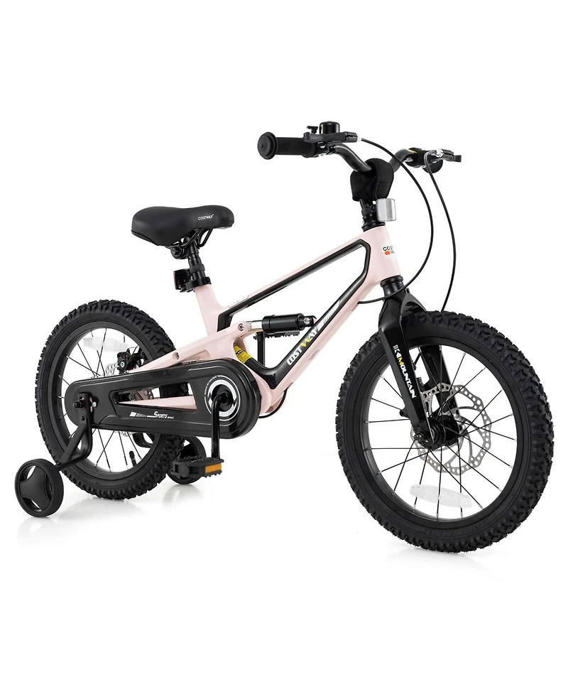 16 Inch Children Bicycle with Training Wheels & Double Disc Brakes Adjustable Seat Magnesium Alloy