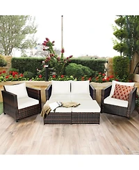 5 Pieces Patio Cushioned Rattan Furniture Set