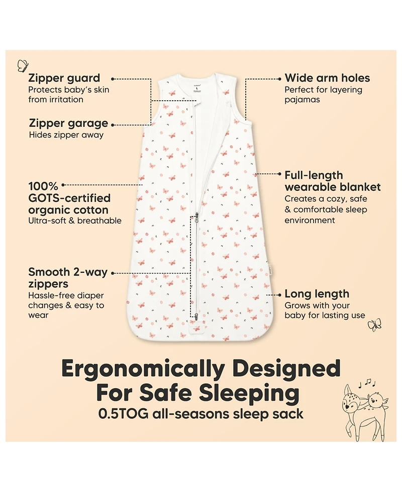 KeaBabies 2-Pack Snooze Baby Sleep Sacks, Cotton Wearable Blanket, Soft Toddler Sleeping Bag