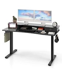 55"x 24" Electric Standing Desk with 2 Drawers Monitor Stand Storage Shelf
