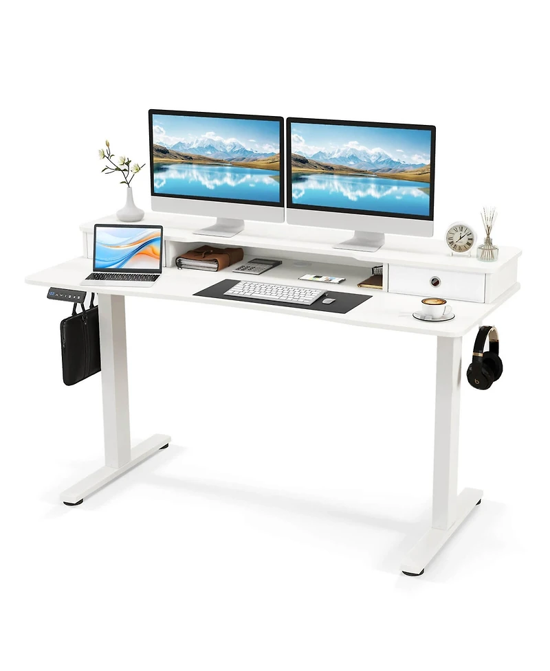 55"x 24" Electric Standing Desk with 2 Drawers Monitor Stand Storage Shelf