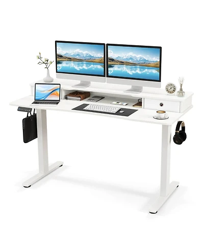 55"x 24" Electric Standing Desk with 2 Drawers Monitor Stand Storage Shelf