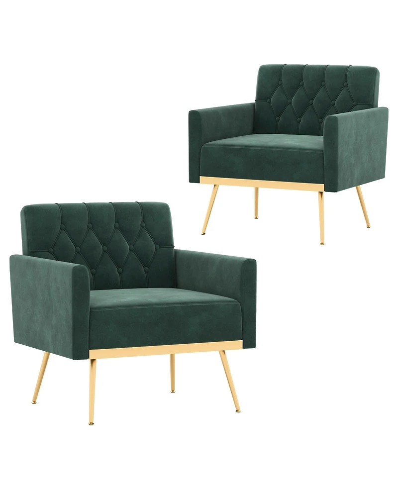 Modern Velvet Accent Chair with Button Tufted Back Metal Legs and Adjustable Foot Pads