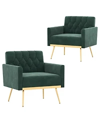 Modern Velvet Accent Chair with Button Tufted Back Metal Legs and Adjustable Foot Pads