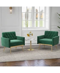 Modern Velvet Accent Chair with Button Tufted Back Metal Legs and Adjustable Foot Pads