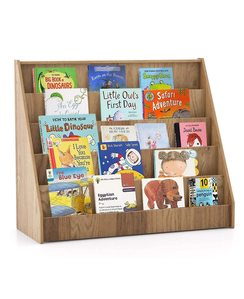5 Tier Kids Bookshelf with Anti-Tipping Device Kids-friendly Height for Bedroom