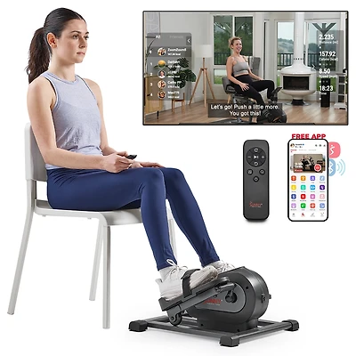 Sunny Health & Fitness Smart Motorized Mini Elliptical Trainer, Indoor Under-Desk Pedal Exerciser with Free SunnyFit App via Bluetooth