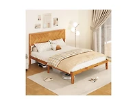 Bed Frame with Built-In Headboard and Storage Compartments