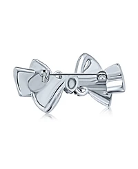 Bling Jewelry Dainty Crystal Brooch Pin with Silver Ribbon Bow Accent