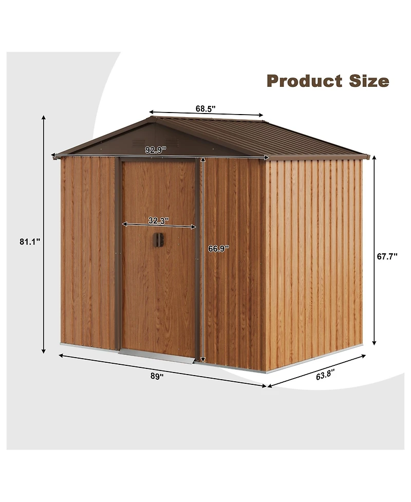 Storage Shed Metal Imitation Wood Grain 6×8 ft Tool Shed Waterproof Brown