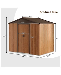 Storage Shed Metal Imitation Wood Grain 6×8 ft Tool Shed Waterproof Brown