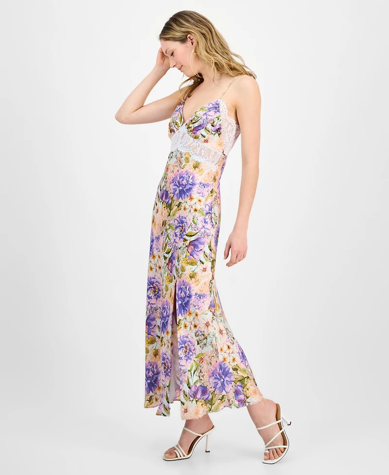 Astr the Label Women's Ivanna Floral Lace-Trim Sweetheart Maxi Dress
