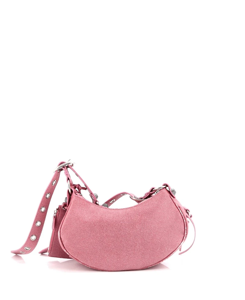 Pre-Owned Balenciaga Xs Le Cagole Giant Studs Shoulder Bag Glitter Leather