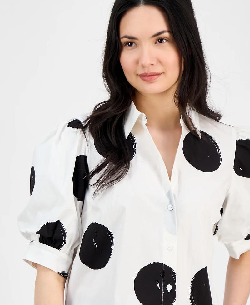 T Tahari Women's Short-Blouson-Sleeve Button-Front Shirt