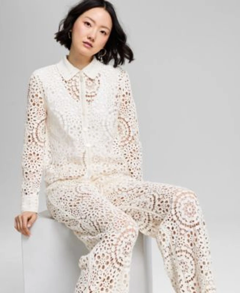 Now This Womens Crochet Woven Blouse Pants Exclusively At Macys