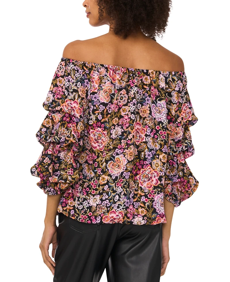 Vince Camuto Women's Floral Off-The-Shoulder Bubble 3/4-Sleeve Tie-Front Blouse