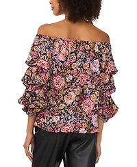 Vince Camuto Women's Floral Off-The-Shoulder Bubble 3/4-Sleeve Tie-Front Blouse