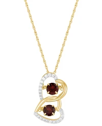 Macy's Amethyst (9/10 ct. t.w.) or Garnet (1-1/4 ct. t.w.) & White Topaz (1/4 ct. t.w.) Double Heart Pendant Necklace in 14K Yellow Gold Over Sterling