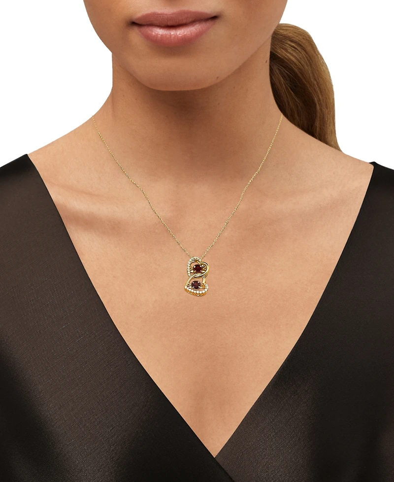 Macy's Amethyst (9/10 ct. t.w.) or Garnet (1-1/4 ct. t.w.) & White Topaz (1/4 ct. t.w.) Double Heart Pendant Necklace in 14K Yellow Gold Over Sterling