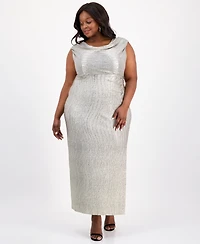 Connected Plus Size Cowlneck Sleeveless Long Dress