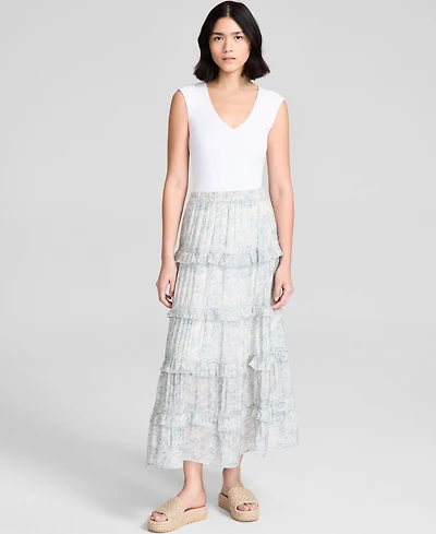 And Now This Women's Floral Tiered Pull-On Maxi Skirt, Exclusively at Macy's