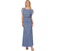 Papell Studio Women's Beaded Flutter-Sleeve Blouson Gown