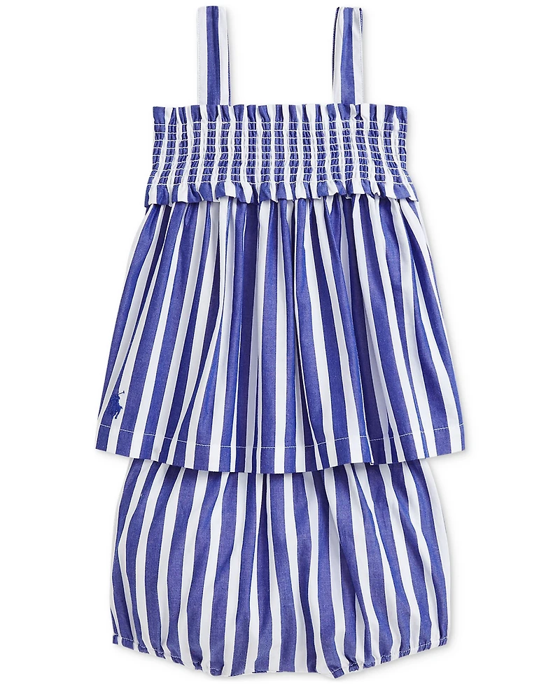 Polo Ralph Lauren Baby Girls Striped Cotton Poplin Top & Bloomer Set