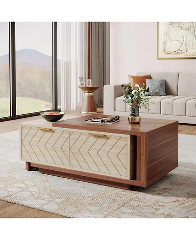 Tribesigns Extendable Coffee Table with 2 Storage Drawers, Dual-Tone Center Table with Sliding Tabletop